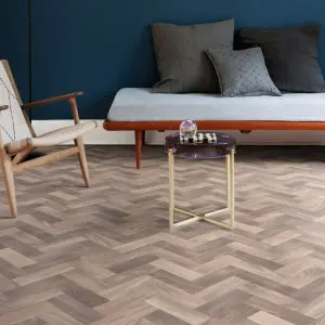 Brown Herringbone Wood Effect Vinyl Flooring For LivingRoom, Kitchen, 2.8mm Vinyl Sheet-7m(23') X 2m(6'6")-14m²