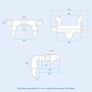 Nes Home Thermostatic Deck Mounted Valve Bath Shower Mixer Tap + 3 Mode Shower Handset