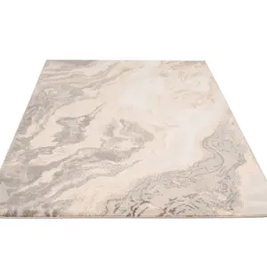 Silver Beige Metallic Marble Lustre Sheen Rug 190x280cm