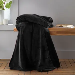 Catherine Lansfield Raschel Velvet Touch 130x170cm Blanket Throw Black