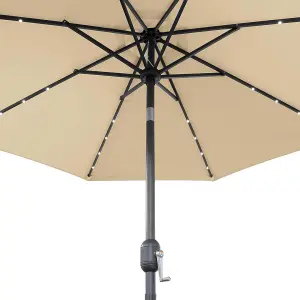 GardenKraft 14099 2.7m Beige Outdoor Garden Parasol with 32 Solar LED Lights