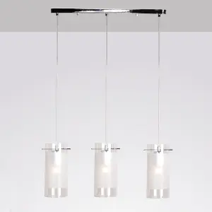 Luminosa Modern Hanging Pendant Chrome 3 Light  with White, Clear Shade, E27