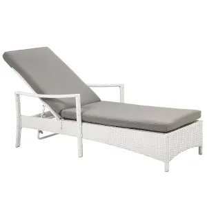 Sun Lounger with Cushion PE Rattan White VASTO