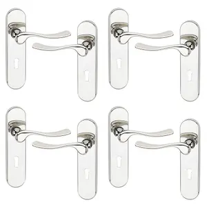 URBNLIVING 174mm Length 8 Pcs Berkshire Metal & Polished Nickel Lever Latch Door Keyhole Handle Set