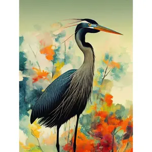 Heron Bird Abstract Flower Field - Print Unframed / 40.5cm H x 30.5cm W x 0.2cm D