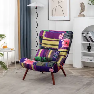 Fabric Patchwork Katia Accent Chair with Footstool Multicolour