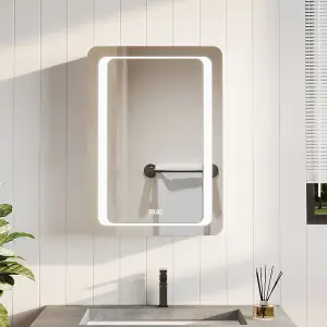 LED Wall Bathroom Mirror Cabinet Lighting Adjustable Shelves Storage Cupboard with Shaver Socket 700x500 mm