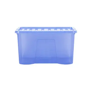 Wham Crystal Sparkle 10x 60L Plastic Storage Boxes with Lids Tint Sparkle Blue. Large Size, Strong (Pack of 10, 60 Litre)