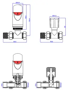 Straight Chrome Plated Thermostatic Radiator Valve Vertical Or Horizontal Mounting with Matching Lockshield Valve 15x1/2