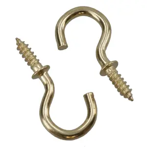 Shouldered Screw Hooks Fasteners Hanger Brass Plated 8mm Dia 16mm Length 17pc