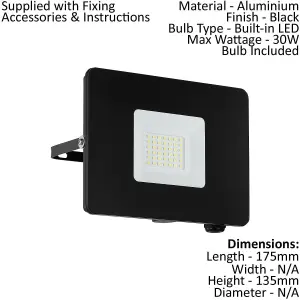 IP65 Outdoor Wall Flood Light Black Adjustable 30W Built in LED Porch Lamp