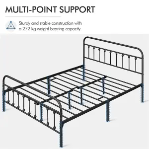 Yaheetech Black 5ft King Vintage Metal Bed Frame with High Headboard and Footboard