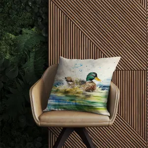 Splashing Mallard Watercolour Outdoor Cushion 45cm x 45cm