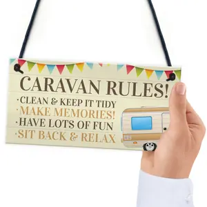 Red Ocean Novelty Caravan Rules Hanging Plaque Garden Sign Caravan Decor Motorhome Campervan Gifts