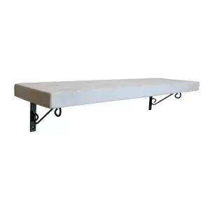 Solid Wood Handmade Rustical Shelf White 175mm 7 inch with Black Metal Bracket WOP Length of 140cm