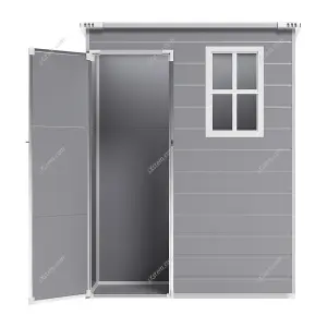 152cm W Grey Plastic Outdoor Garden Storage Shed with Window and Lockable Door