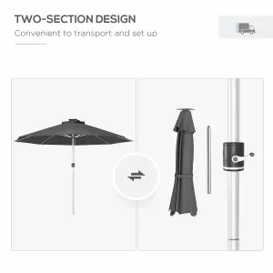 Outsunny Solar Patio Garden Parasol with Lights for Outdebor, Charcoal Grey