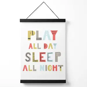 Cute Play All Day Scandi Quote Medium Poster with Black Hanger