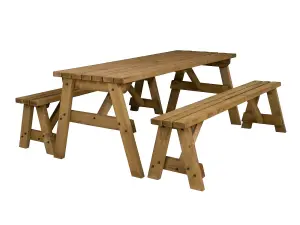 Victoria wooden picnic bench and table set, outdoor dining set (5ft, Rustic brown)