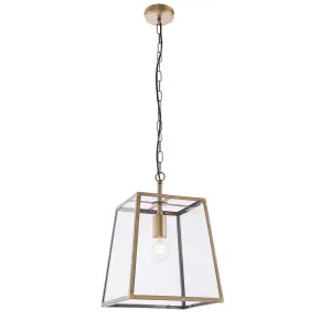 Hinxton Antique Brass with Clear Glass Shade Timeless Style 1 Light Ceiling Pendant