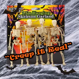 Halloween Hanging Skeletons Decoration Trick or Treat Party Set of 4 White