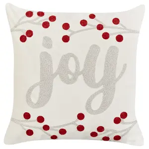 Set of 2 Cushions PRALINE Velvet 45 x 45 cm Text Embroidery White