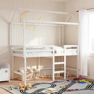 Berkfield Loft Bed with Ladder and Roof without Mattress White 80x200 cm