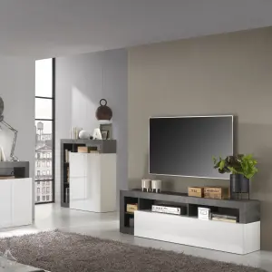 FURNICOMP Lorenzo 184cm White Gloss and Anthracite TV Stand