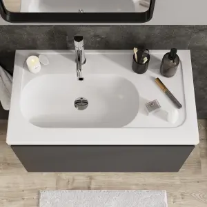 GoodHome Levanna Gloss White Rectangular Vanity Basin (W)80.6cm