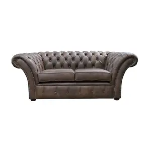 Chesterfield 2 Seater Sofa Settee Cracked Wax T Brown Leather In Balmoral Style