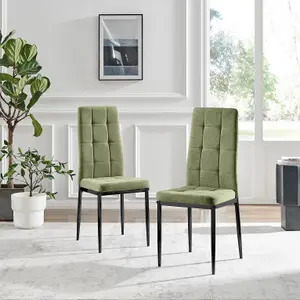 Furniturebox UK Dining Chair - 2x Paloma Green Fabric Upholstered Dining Chair Black Legs - Contemporary Dining Kitchen Furniture