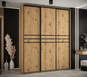  Cannes X Mirrored Sliding Door Wardrobe W200cm - Elegant Oak Artisan Storage for Ample Wardrobes