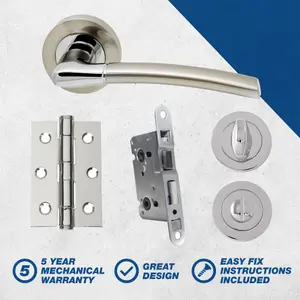 UAP Developer Falcon - Door Handle Pack with Hinges and Bathroom Lock - Polished Chrome/Satin Nickel