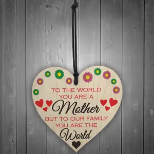 Red Ocean Mother You Are The World Wooden Hanging Heart Plaque