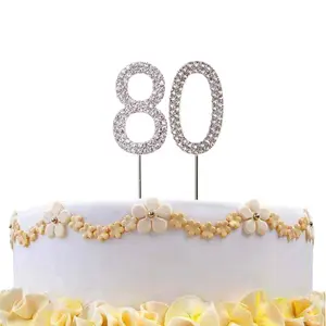 80  Silver Diamond Sparkley CakeTopper Number Year For Birthday Anniversary Party Decorations