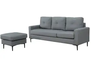 Elm Corner Sofa with Matching Footstool, 3 Seater Sofa in Air Leather Grey