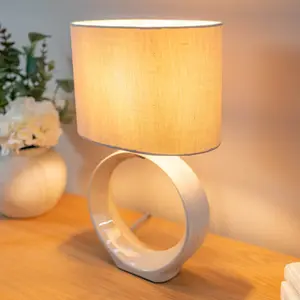 2 x Tia Natural Ceramic Table Lamp + 2 x 4W SES 3000K Tan Base/Biege Shade / No