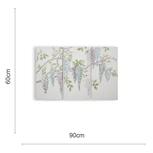 Laura Ashley Wisteria Floral Purple Canvas art, Set of 3 (H)90cm x (W)60cm