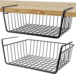 Pack of 2 Under Shelf Storage Basket Storage Organizer for Kitchen Bathroom Office Pantry Cabinet - Under Shelf Hanging Metal