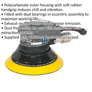 150mm AIR Palm Sander 5mm Orbital - 1/4" BSP - DUST FREE Hook & Loop Pad