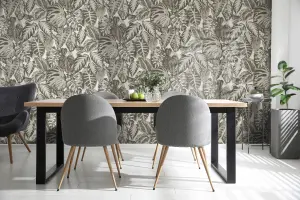 Galerie Feel Silver Flocked Velvet Elephant Leaf Wallpaper Roll