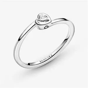 Pandora Clear Tilted Heart Solitaire Ring - Sterling Silver / Cubic Zirconia - Sz. 56