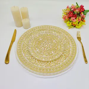 Neel Blue Charger Plates for Table Decoration - Mandala Flower Gold - Pack of 6