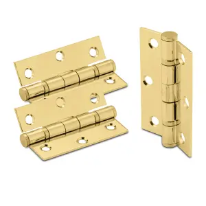 XFORT 3 Inch (75mm) Polished Brass Ball Bearing Hinges, Steel Door Hinge for Wooden Doors (1.5 Pairs)