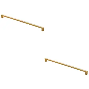 2 PACK - Square Block Pull Handle 330 x 10mm 320mm Fixing Centres Satin Brass