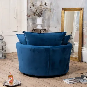 Havana Velvet Fabric Swivel Based Base Cuddle Chair - Blue