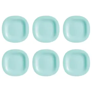 URBNLIVING 27cm Diameter Turquoise Set of 6 Square Opal Glass Dinner Plates