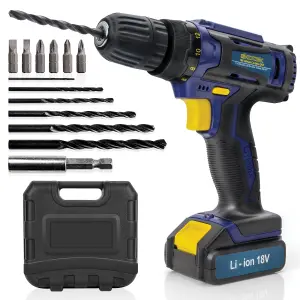 Skotek Cordless Drill Driver 18V/20V Max Li-Ion 13Pc Electric Screwdriver Accessory Kit LED Work Light Battery & Charger Included