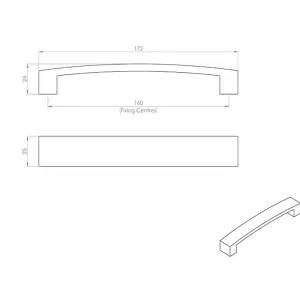 Flat Curved Bow Pull Handle 172 x 25mm 160mm Fixing Centres Satin Nickel