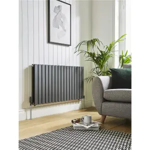 600mm (H) x 630mm (W) - Anthracite Horizontal Radiator (Berlin) - Double Panel - (0.6m x 0.63m) - Depth 70mm